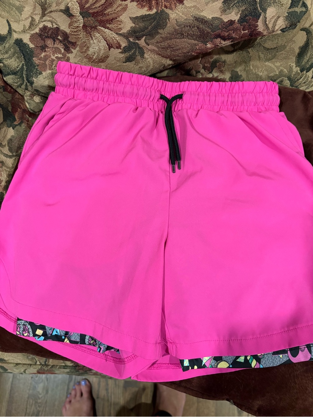 Marvel Women's Neon Pink Athletic Shorts w/ marvel liner & Black Drawstring